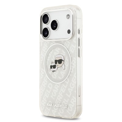 Apple iPhone 17 Pro Case Karl Lagerfeld Original Licensed Shining Glittery Karl & Choupette Heads Cover - 5
