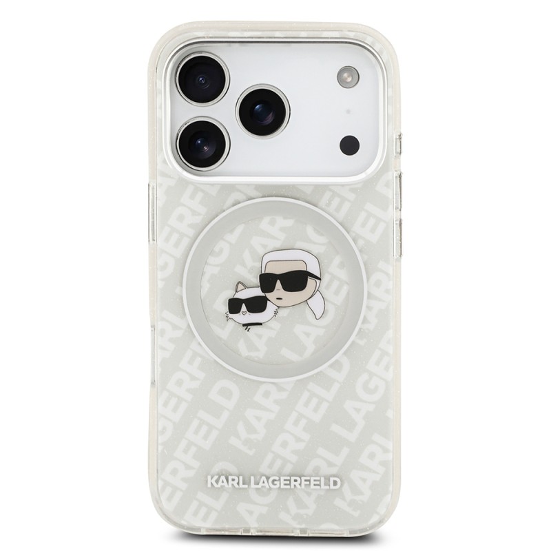 Apple iPhone 17 Pro Case Karl Lagerfeld Original Licensed Shining Glittery Karl & Choupette Heads Cover - 6