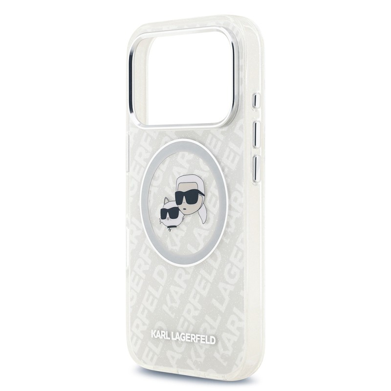 Apple iPhone 17 Pro Case Karl Lagerfeld Original Licensed Shining Glittery Karl & Choupette Heads Cover - 9