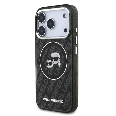 Apple iPhone 17 Pro Case Karl Lagerfeld Original Licensed Shining Glittery Karl & Choupette Heads Cover - 11