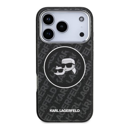Apple iPhone 17 Pro Case Karl Lagerfeld Original Licensed Shining Glittery Karl & Choupette Heads Cover - 12