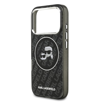Apple iPhone 17 Pro Case Karl Lagerfeld Original Licensed Shining Glittery Karl & Choupette Heads Cover - 15