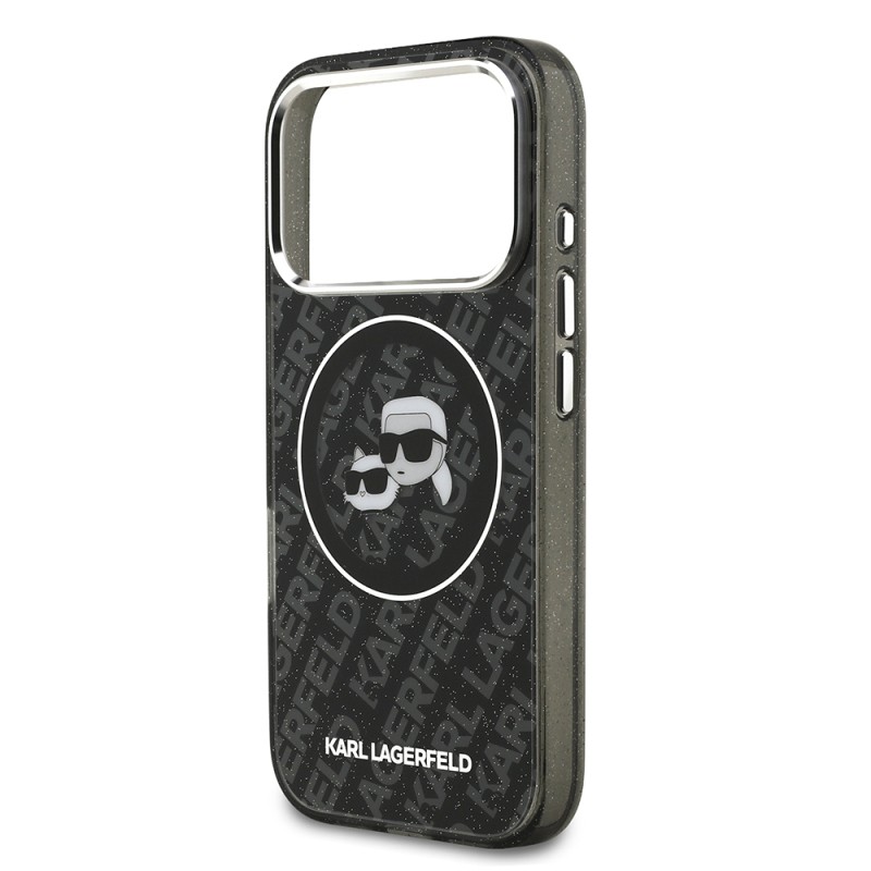 Apple iPhone 17 Pro Case Karl Lagerfeld Original Licensed Shining Glittery Karl & Choupette Heads Cover - 15