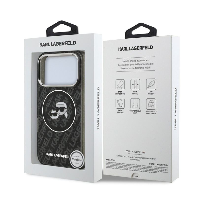 Apple iPhone 17 Pro Case Karl Lagerfeld Original Licensed Shining Glittery Karl & Choupette Heads Cover - 24
