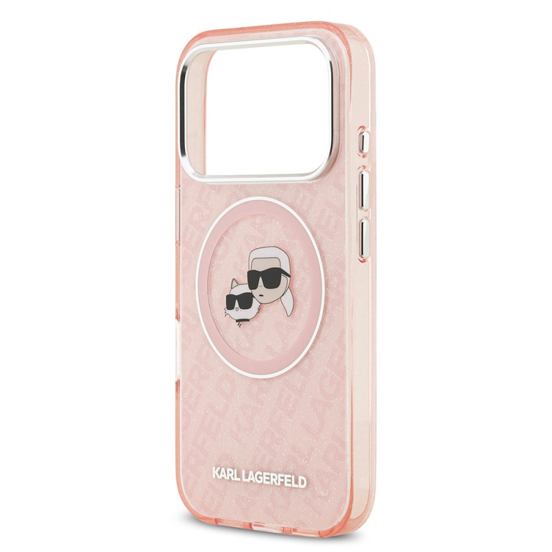 Apple iPhone 17 Pro Case Karl Lagerfeld Original Licensed Shining Glittery Karl & Choupette Heads Cover - 21