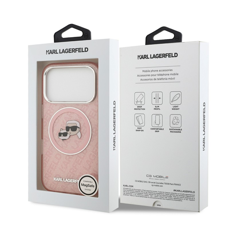 Apple iPhone 17 Pro Case Karl Lagerfeld Original Licensed Shining Glittery Karl & Choupette Heads Cover - 25