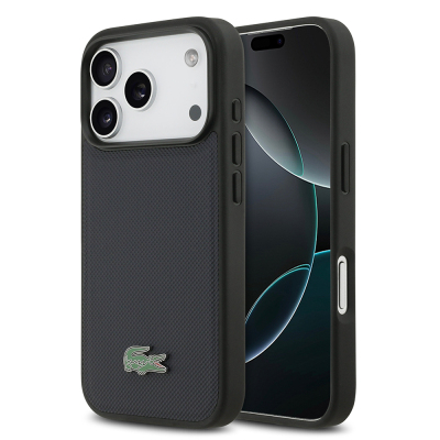 Apple iPhone 17 Pro Case, Lacoste Original Licensed M-safe Charging Enabled PU Piqué Patterned Metal Logo Cover - Lacoste