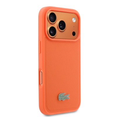 Apple iPhone 17 Pro Case, Lacoste Original Licensed M-safe Charging Enabled PU Piqué Patterned Metal Logo Cover - 12