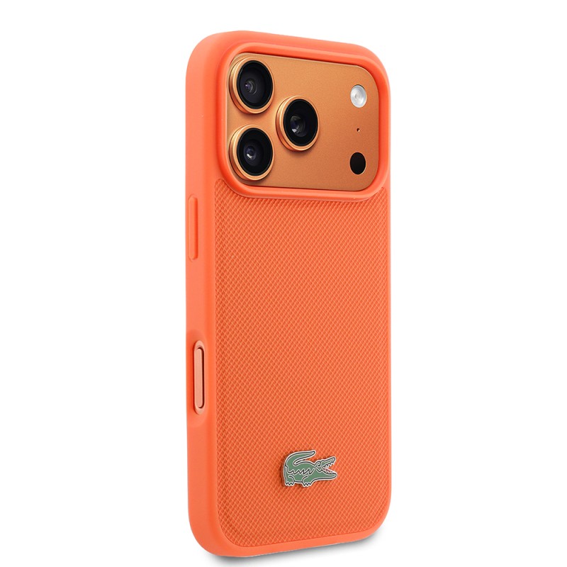 Apple iPhone 17 Pro Case, Lacoste Original Licensed M-safe Charging Enabled PU Piqué Patterned Metal Logo Cover - 12