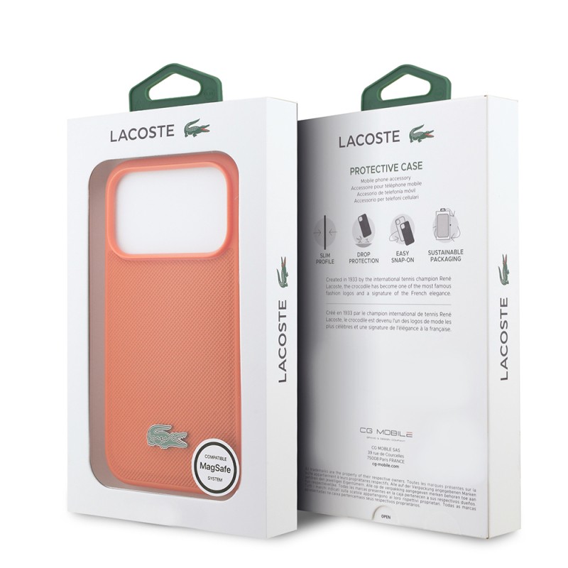 Apple iPhone 17 Pro Case, Lacoste Original Licensed M-safe Charging Enabled PU Piqué Patterned Metal Logo Cover - 16
