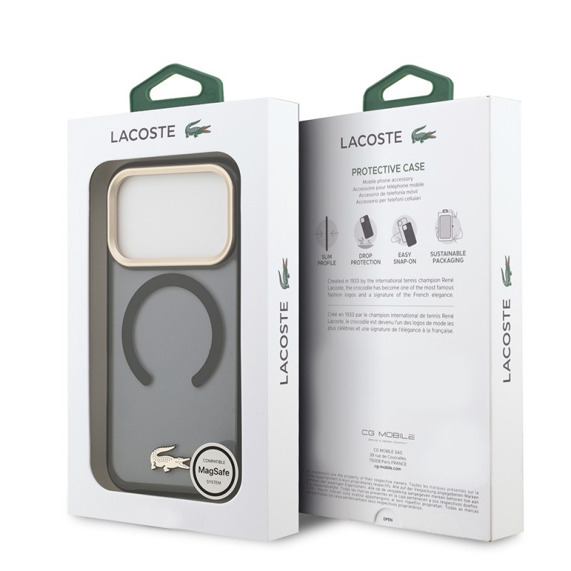 Apple iPhone 17 Pro Case Lacoste Original Licensed M-Safe Charging Feature Gold Crocodile Logo Frosted Cover - 11