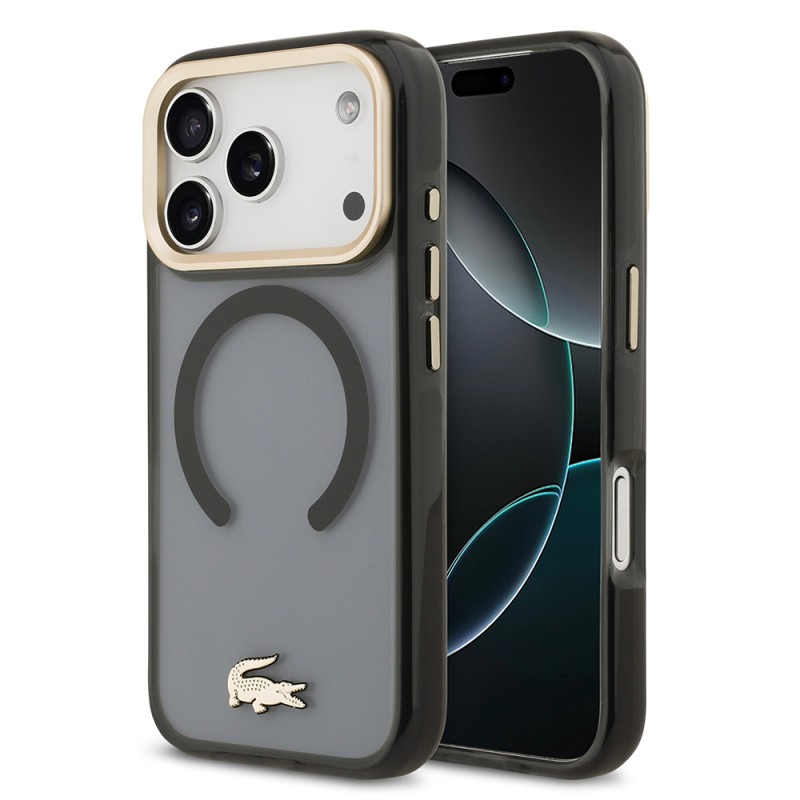 Apple iPhone 17 Pro Case Lacoste Original Licensed M-Safe Charging Feature Gold Crocodile Logo Frosted Cover - 2