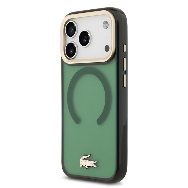 Apple iPhone 17 Pro Case Lacoste Original Licensed M-Safe Charging Feature Gold Crocodile Logo Frosted Cover - 12
