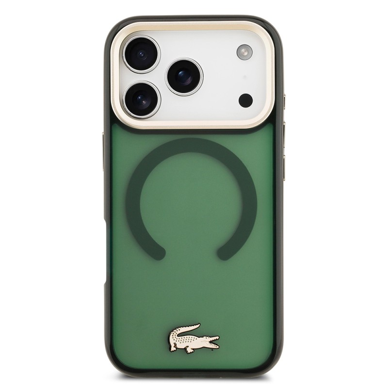 Apple iPhone 17 Pro Case Lacoste Original Licensed M-Safe Charging Feature Gold Crocodile Logo Frosted Cover - 13