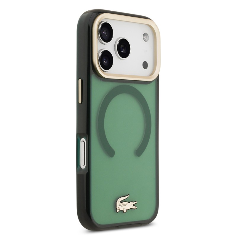 Apple iPhone 17 Pro Case Lacoste Original Licensed M-Safe Charging Feature Gold Crocodile Logo Frosted Cover - 14