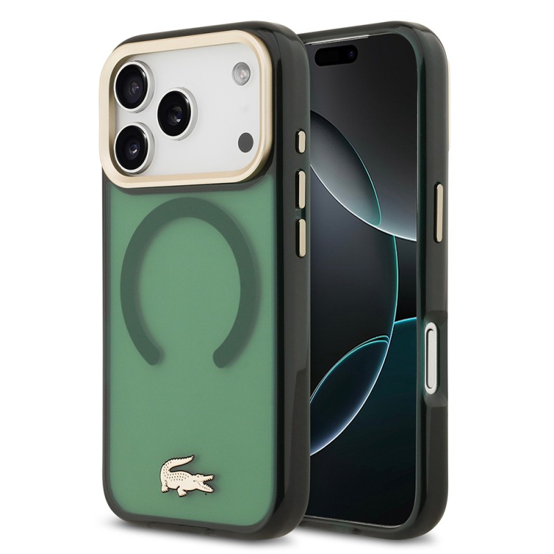 Apple iPhone 17 Pro Case Lacoste Original Licensed M-Safe Charging Feature Gold Crocodile Logo Frosted Cover - 3