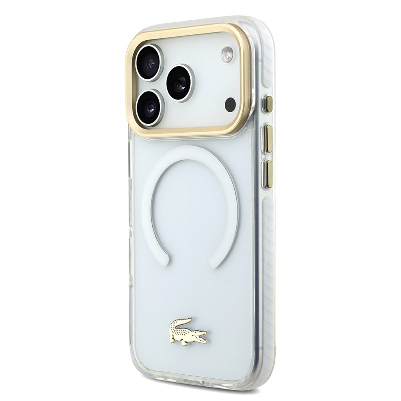 Apple iPhone 17 Pro Case Lacoste Original Licensed M-Safe Charging Feature Gold Crocodile Logo Frosted Cover - 19