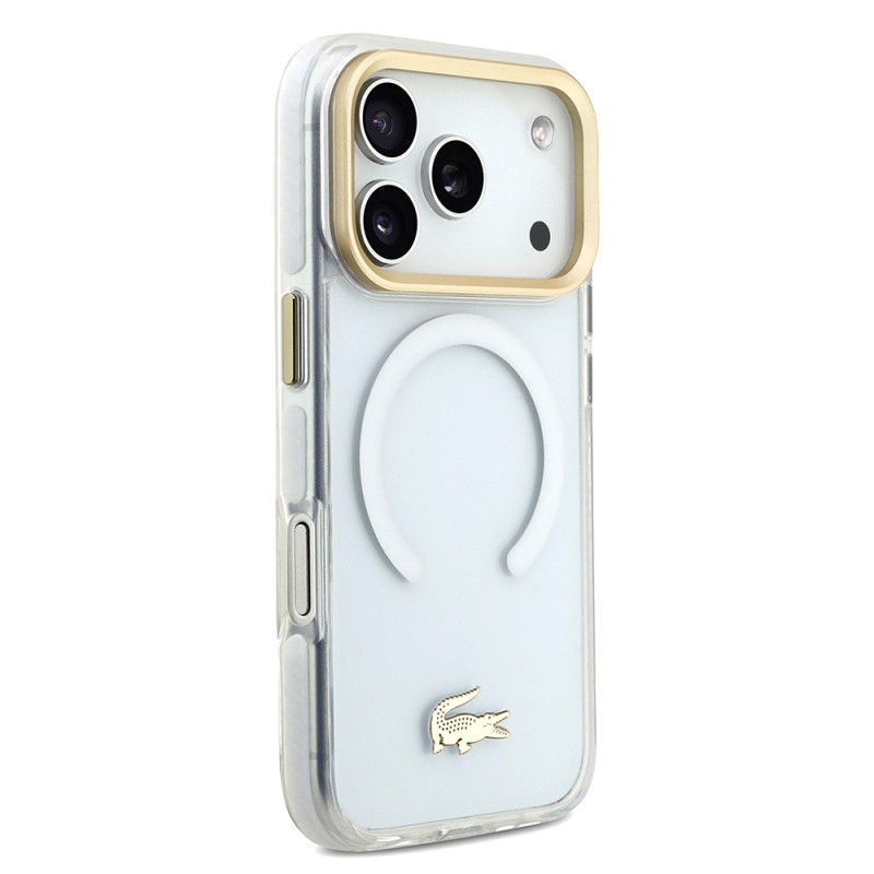 Apple iPhone 17 Pro Case Lacoste Original Licensed M-Safe Charging Feature Gold Crocodile Logo Frosted Cover - 21