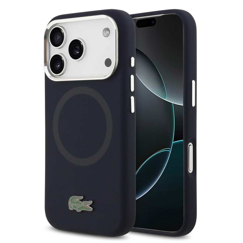 Apple iPhone 17 Pro Case Lacoste Original Licensed M-Safe Charging Feature Iconic Logo Metal Camera Frame Silicone Cover - 3