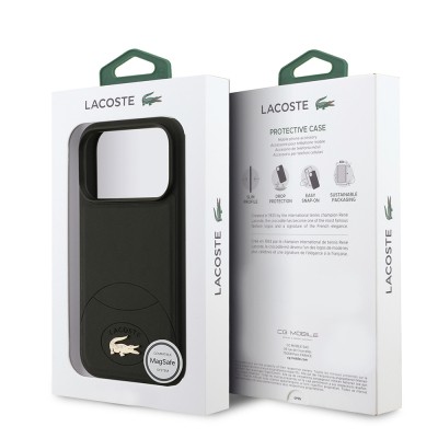Apple iPhone 17 Pro Case Lacoste Original Licensed M-Safe Charging Feature PU Leather Design Metal Logo Cover - 16