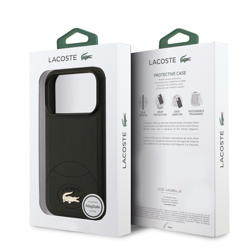 Apple iPhone 17 Pro Case Lacoste Original Licensed M-Safe Charging Feature PU Leather Design Metal Logo Cover - 16