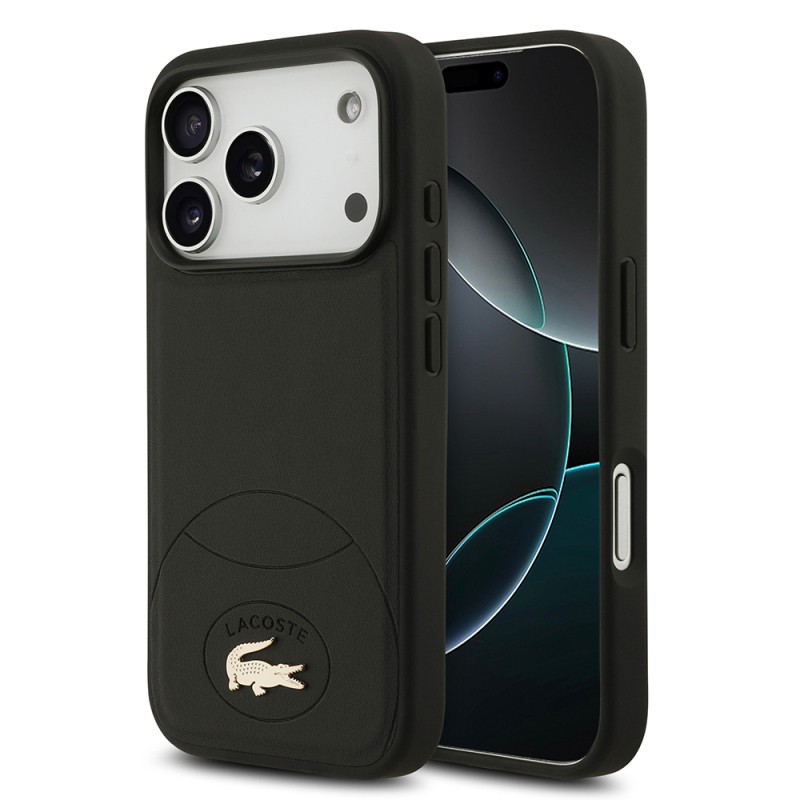 Apple iPhone 17 Pro Case Lacoste Original Licensed M-Safe Charging Feature PU Leather Design Metal Logo Cover - 1