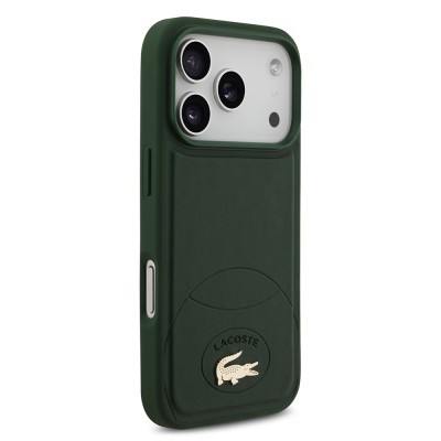 Apple iPhone 17 Pro Case Lacoste Original Licensed M-Safe Charging Feature PU Leather Design Metal Logo Cover - 12