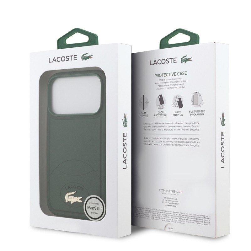 Apple iPhone 17 Pro Case Lacoste Original Licensed M-Safe Charging Feature PU Leather Design Metal Logo Cover - 17