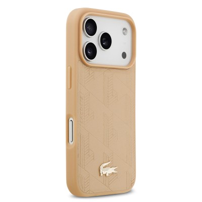 Apple iPhone 17 Pro Case Lacoste Original Licensed M-Safe Charging Feature PU Leather Design Mixed Monogram Pattern Cover - 6