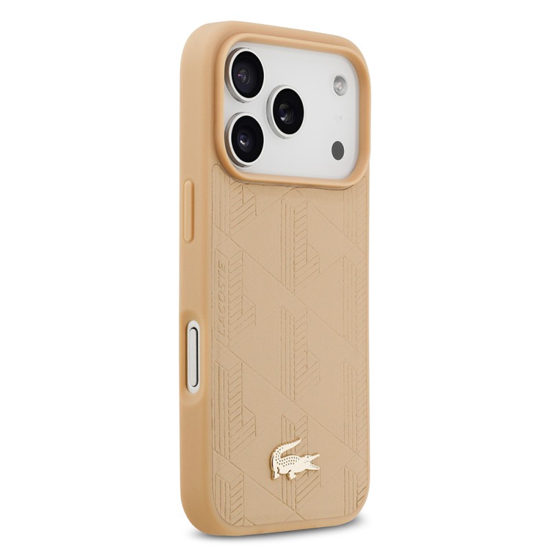 Apple iPhone 17 Pro Case Lacoste Original Licensed M-Safe Charging Feature PU Leather Design Mixed Monogram Pattern Cover - 6