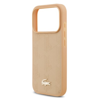 Apple iPhone 17 Pro Case Lacoste Original Licensed M-Safe Charging Feature PU Leather Design Mixed Monogram Pattern Cover - 8