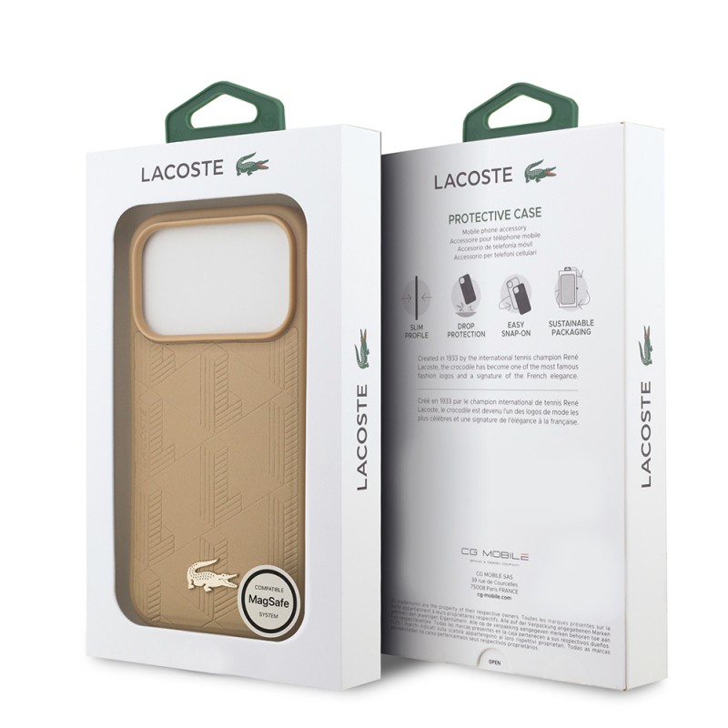Apple iPhone 17 Pro Case Lacoste Original Licensed M-Safe Charging Feature PU Leather Design Mixed Monogram Pattern Cover - 16