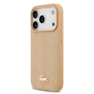 Apple iPhone 17 Pro Case Lacoste Original Licensed M-Safe Charging Feature PU Leather Design Mixed Monogram Pattern Cover - 5