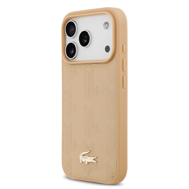 Apple iPhone 17 Pro Case Lacoste Original Licensed M-Safe Charging Feature PU Leather Design Mixed Monogram Pattern Cover - 5