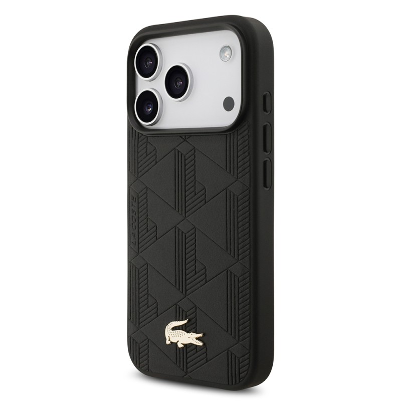 Apple iPhone 17 Pro Case Lacoste Original Licensed M-Safe Charging Feature PU Leather Design Mixed Monogram Pattern Cover - 10