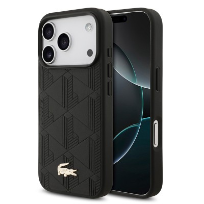 Apple iPhone 17 Pro Case Lacoste Original Licensed M-Safe Charging Feature PU Leather Design Mixed Monogram Pattern Cover - 3