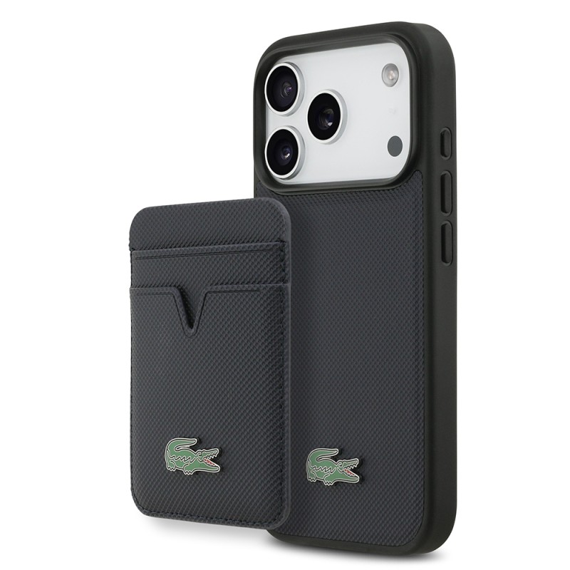 Apple iPhone 17 Pro Case Lacoste Original Licensed M-Safe Charging Feature PU Pique Pattern Metal Logo Card Holder Cover - 4