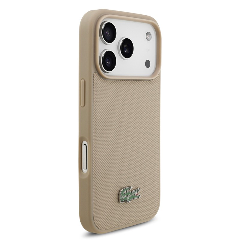 Apple iPhone 17 Pro Case Lacoste Original Licensed M-Safe Charging Feature PU Pique Pattern Metal Logo Card Holder Cover - 25