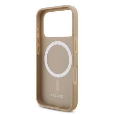 Apple iPhone 17 Pro Case Lacoste Original Licensed M-Safe Charging Feature PU Pique Pattern Metal Logo Card Holder Cover - 28