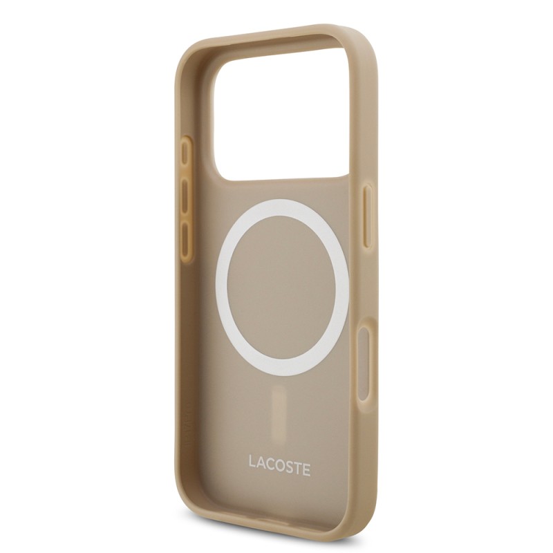 Apple iPhone 17 Pro Case Lacoste Original Licensed M-Safe Charging Feature PU Pique Pattern Metal Logo Card Holder Cover - 28