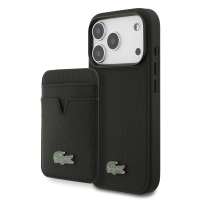 Apple iPhone 17 Pro Case Lacoste Original Licensed M-Safe Charging Feature PU Pique Pattern Metal Logo Card Holder Cover - 3