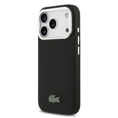 Apple iPhone 17 Pro Case Lacoste Original Licensed M-safe Charging Feature PU Pique Pattern Stand Metal Logo Cover - 6