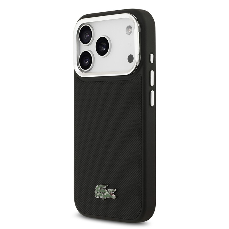 Apple iPhone 17 Pro Case Lacoste Original Licensed M-safe Charging Feature PU Pique Pattern Stand Metal Logo Cover - 6