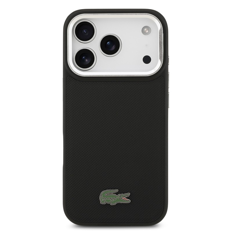 Apple iPhone 17 Pro Case Lacoste Original Licensed M-safe Charging Feature PU Pique Pattern Stand Metal Logo Cover - 7