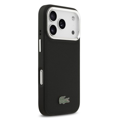 Apple iPhone 17 Pro Case Lacoste Original Licensed M-safe Charging Feature PU Pique Pattern Stand Metal Logo Cover - 8