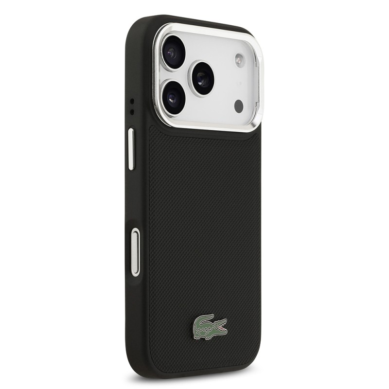 Apple iPhone 17 Pro Case Lacoste Original Licensed M-safe Charging Feature PU Pique Pattern Stand Metal Logo Cover - 8