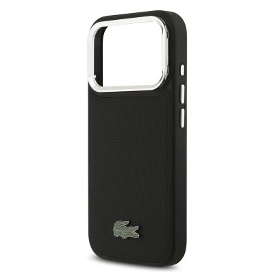 Apple iPhone 17 Pro Case Lacoste Original Licensed M-safe Charging Feature PU Pique Pattern Stand Metal Logo Cover - 10