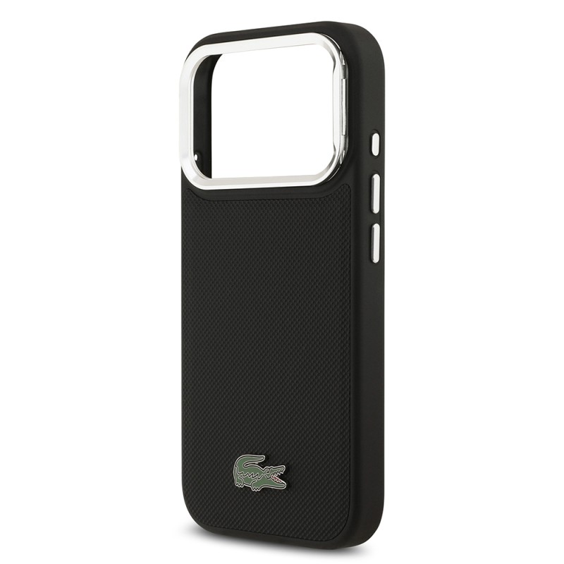 Apple iPhone 17 Pro Case Lacoste Original Licensed M-safe Charging Feature PU Pique Pattern Stand Metal Logo Cover - 10