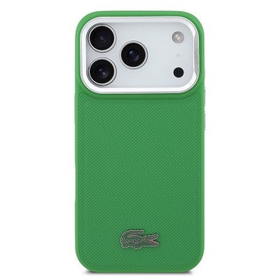 Apple iPhone 17 Pro Case Lacoste Original Licensed M-safe Charging Feature PU Pique Pattern Stand Metal Logo Cover - 14