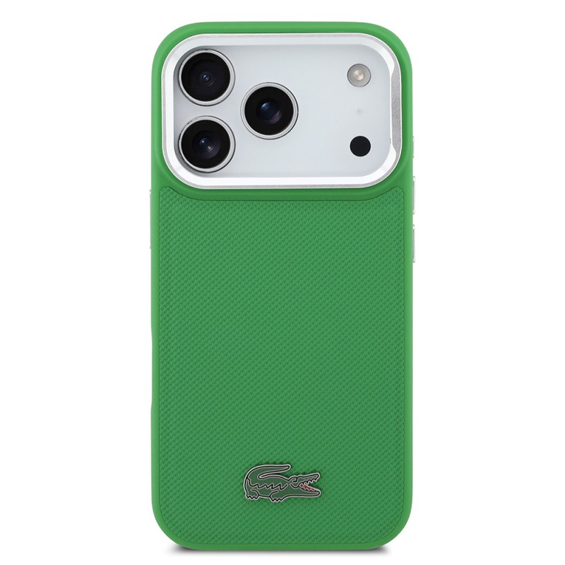 Apple iPhone 17 Pro Case Lacoste Original Licensed M-safe Charging Feature PU Pique Pattern Stand Metal Logo Cover - 14